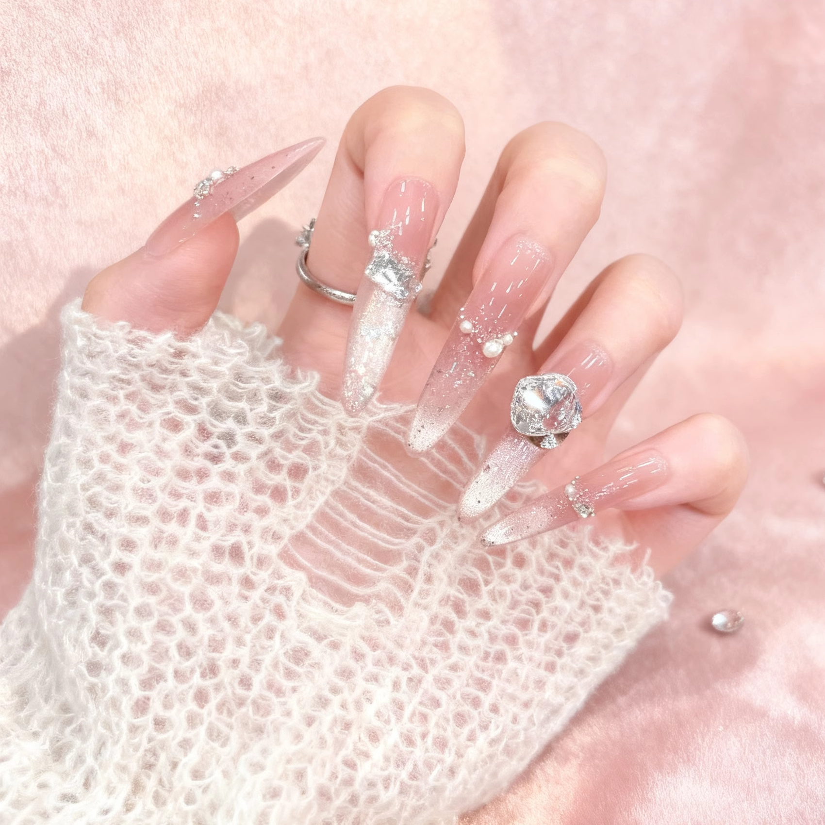 美甲穿戴甲中长款纯手工穿戴甲秋冬美甲贴片法式简约辣妹爆闪甲片