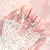 美甲穿戴甲中长款 纯手工穿戴甲秋冬美甲贴片法式 简约辣妹结婚甲片