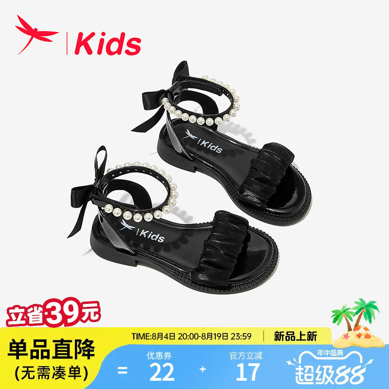 红蜻蜓公主风黑色软底凉鞋