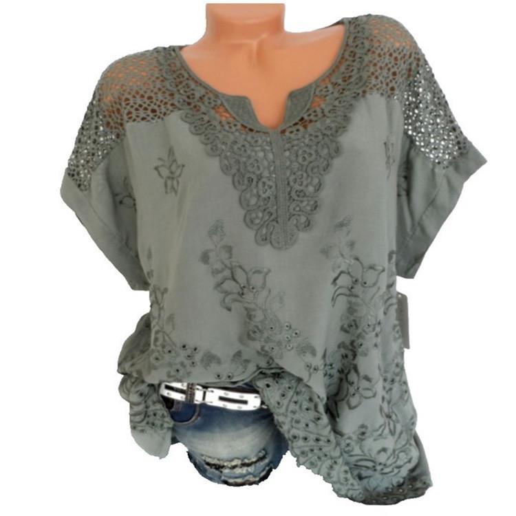 encrypted womens V-neck short-sleeved shirt lace Fashion