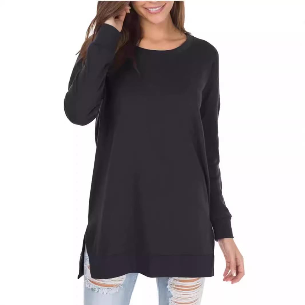 slits with sweater sleeve long neck round loose clothing