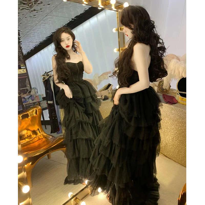 Black evening dress for young women luxury high-end