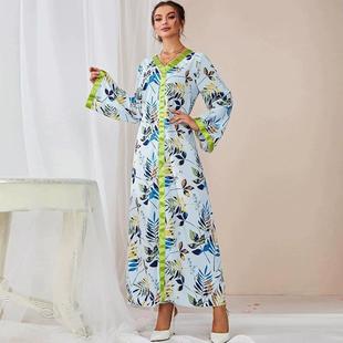 dress sleeves neck long sleeved leaf side green loose