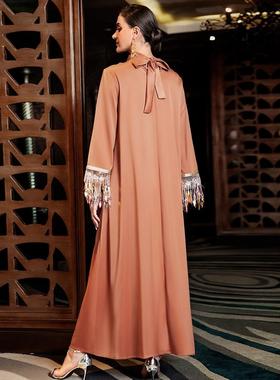 with Fantasy tassel neckline long gradient laser dress