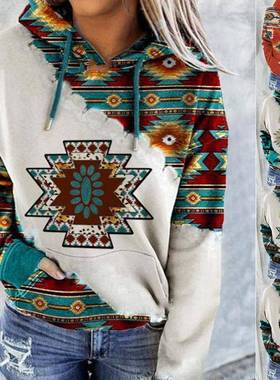 pullover shirt long print aztec casual vintage hoodie