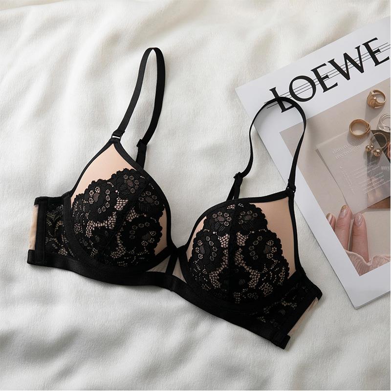 gathered chest cup Thin underwear ring small lace set bra