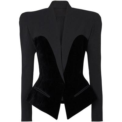 Sleek Slim Structured Silhouette Velvet Panel Blazer