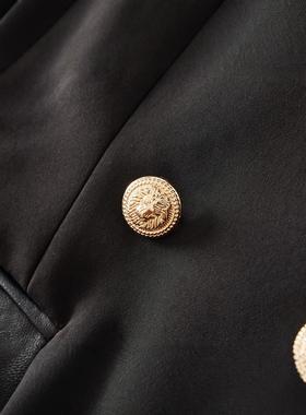 Double-breasted solid black slim-fit suit collar elegant