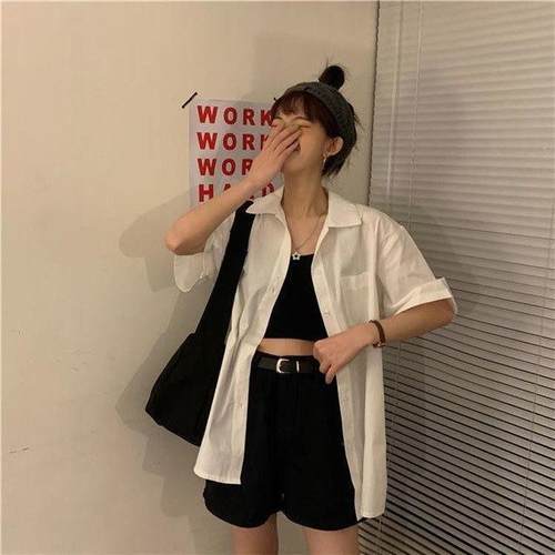 summer top shirt thin short-sleeved tie outerwear all-match