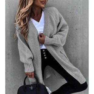 mid knitted large sweater size cardigan length coat loose