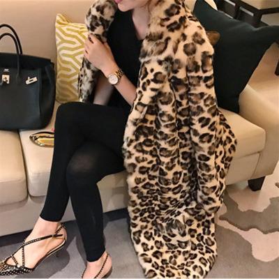 original female leopard print faux fur coat lady lapel long