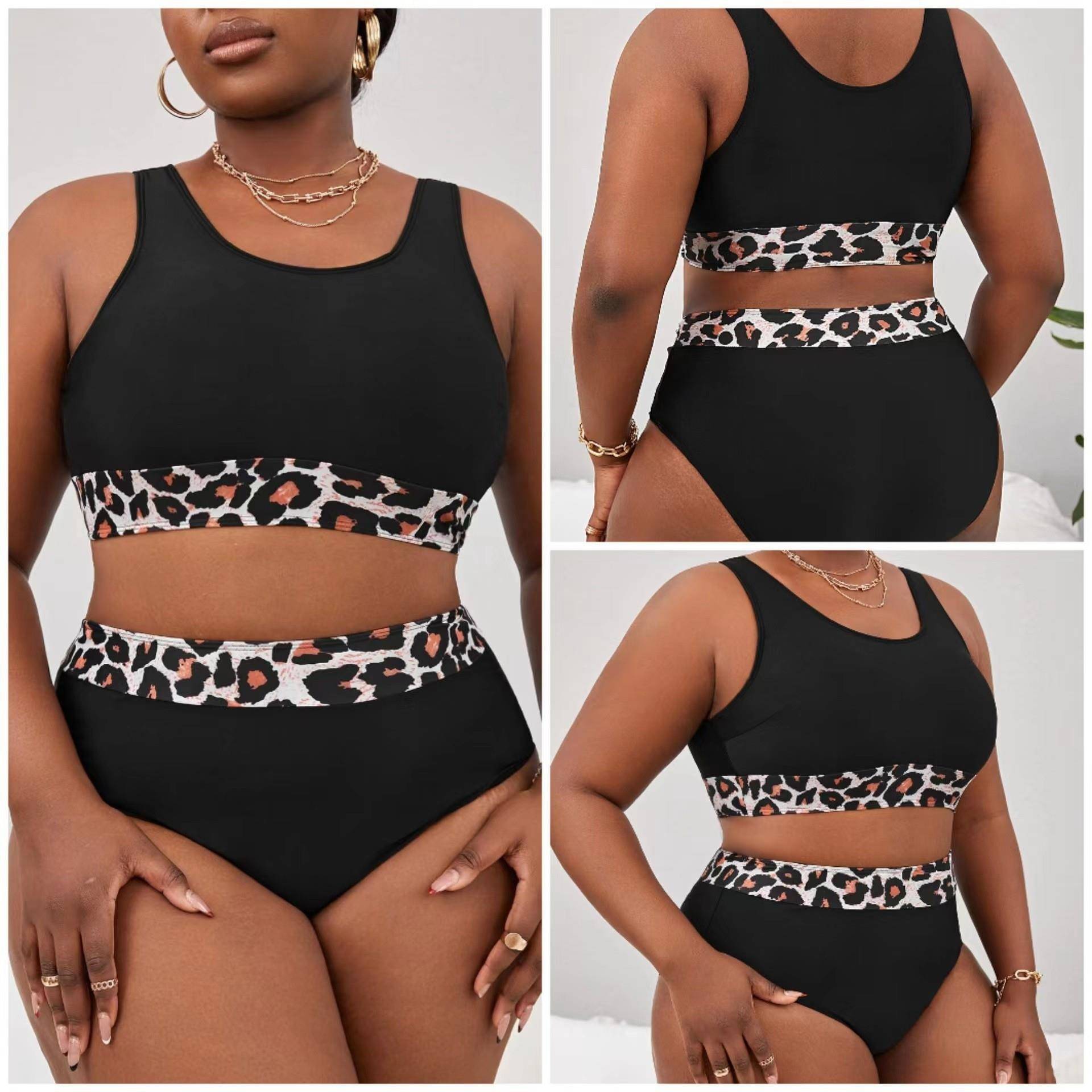 Swimsuit Black Leopard Print Large Size Bikini Two-Piece