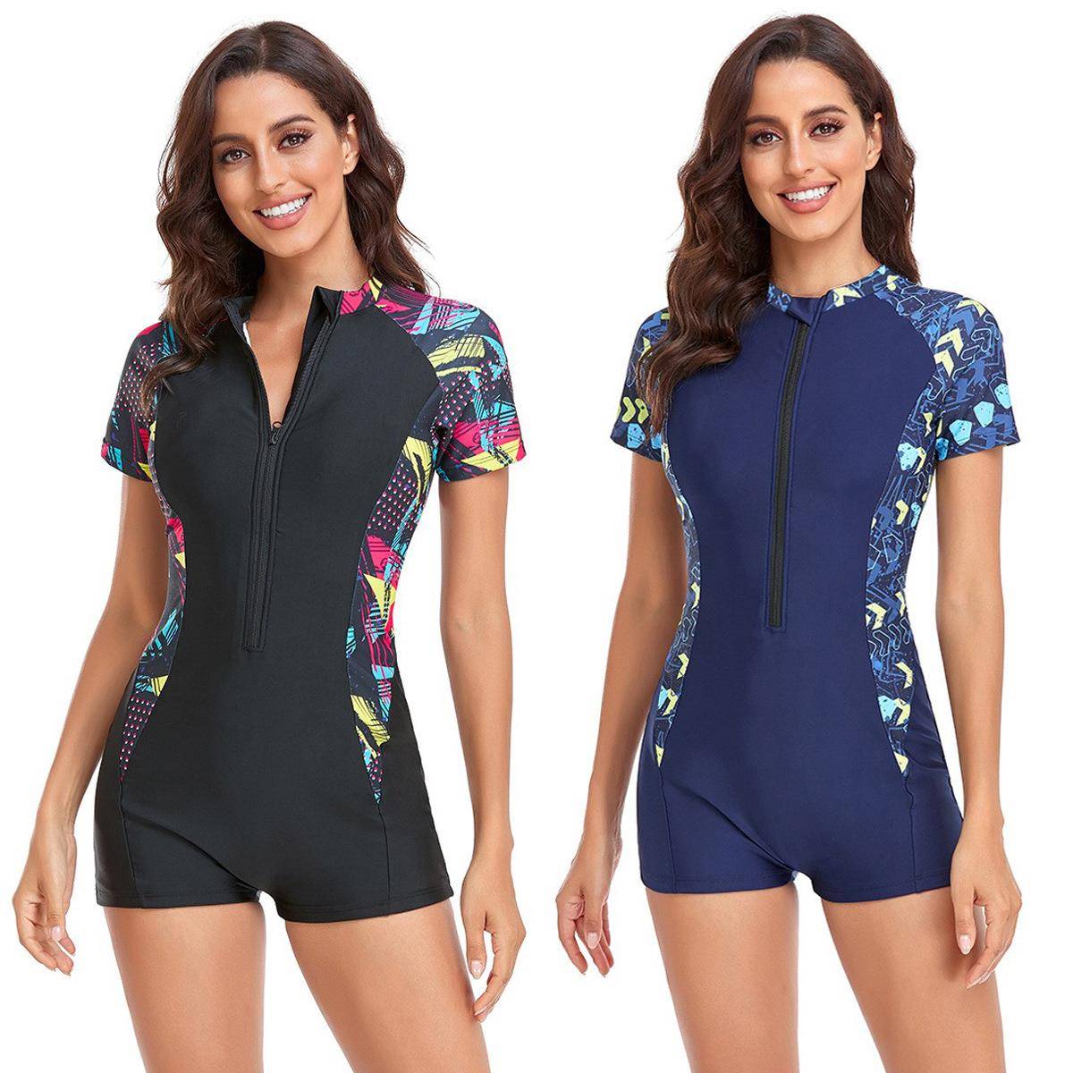 Leaf One-Piece Swimsuit Womens Bikini Short Sleeve Swimsuit