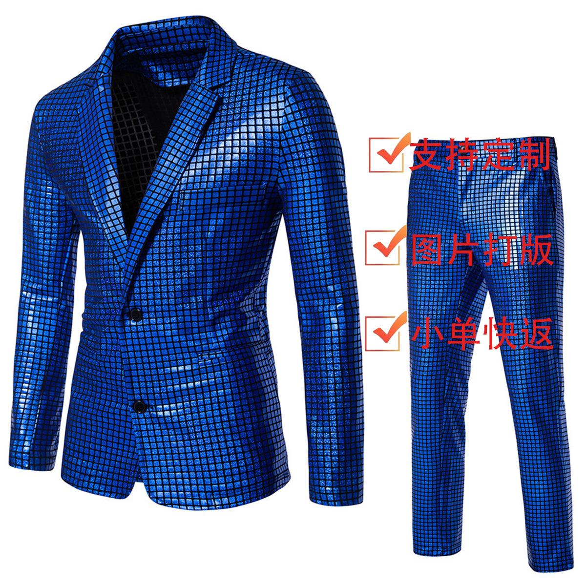 Mens sequined gold-stamped suit disco party stage nightclub