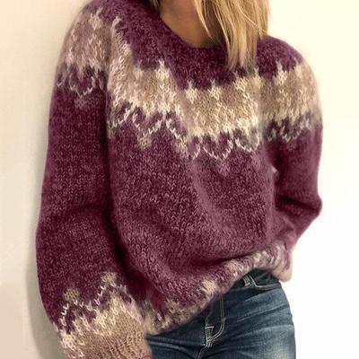 Jacquard Womens Mohair Sweater Chunky Loose Casual Knit