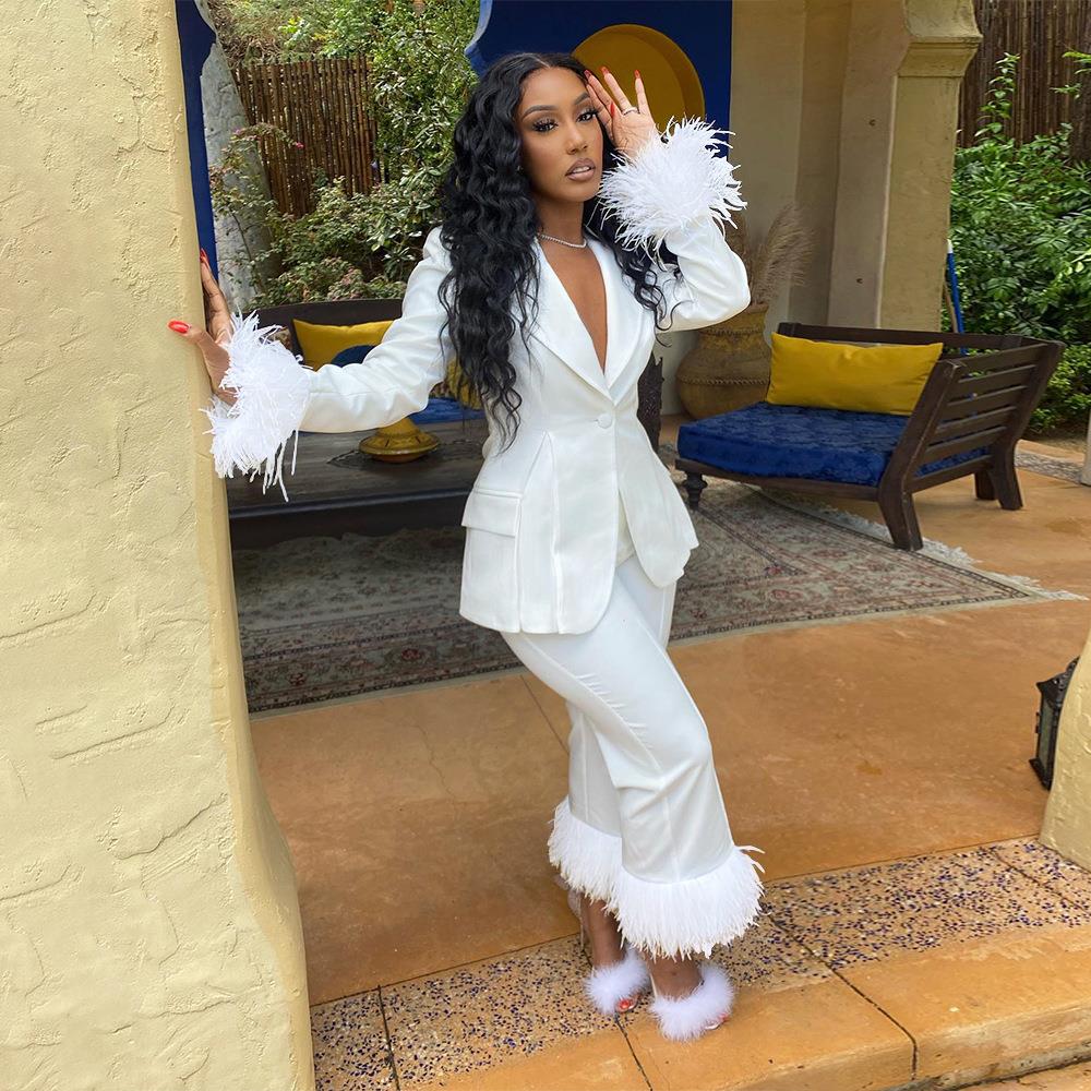 dress club evening dress bandage blazer feather white women