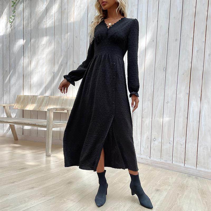 Women's long sleeve black dress with slits