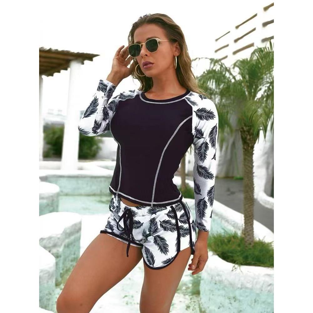 split long swimsuit with trunks women for elastic swimsuit