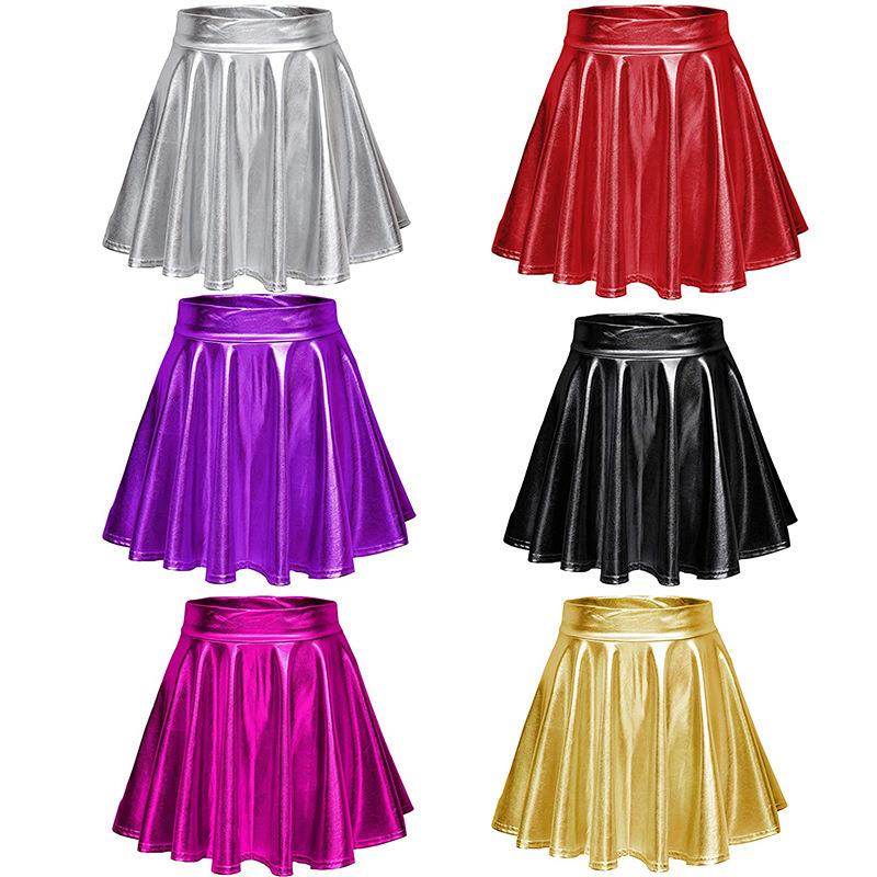 skirt pleated metallic skirts gothic shiny dance party club