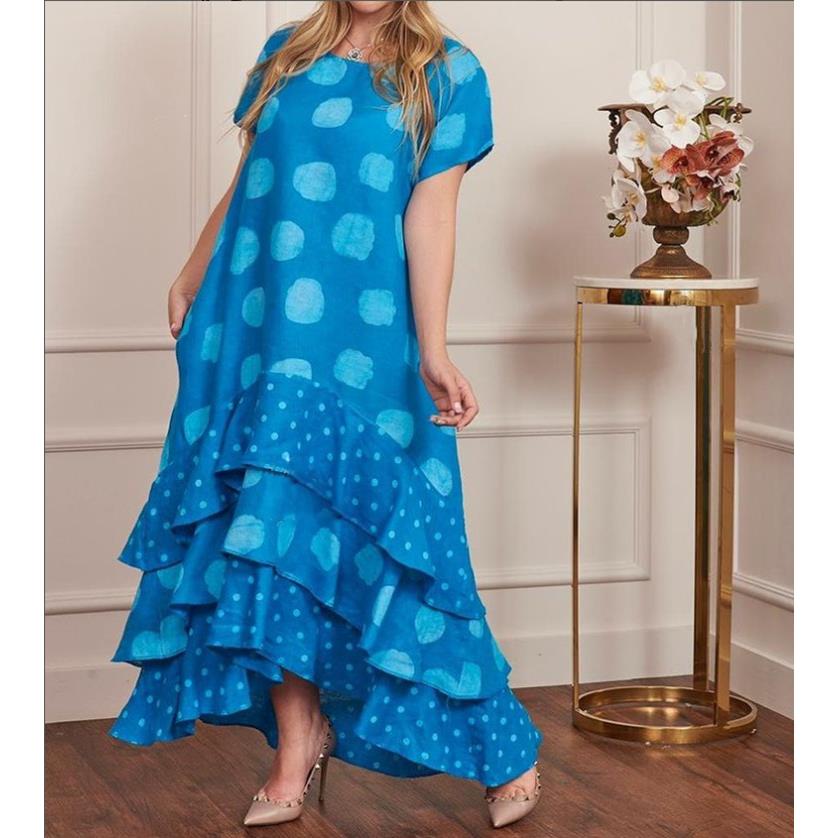 large Short-sleeved long for dress polka-dot round-neck