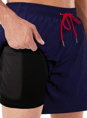 pockets swimming casual trunks with compression shorts