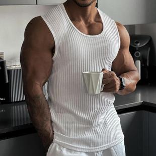 vest sports men fitness running Mens color shaped striped