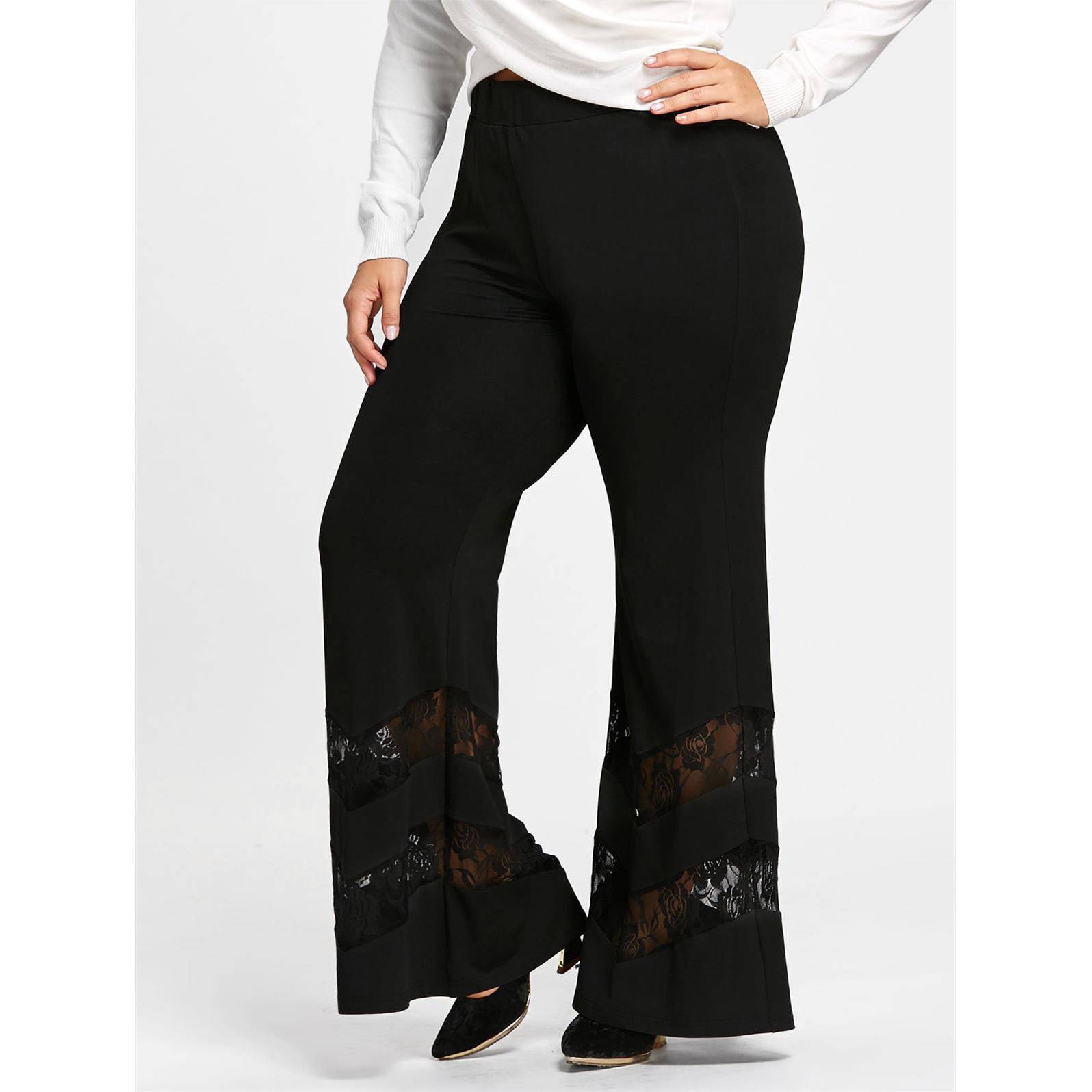 Lace patchwork plus bell womens pants waist size bottom