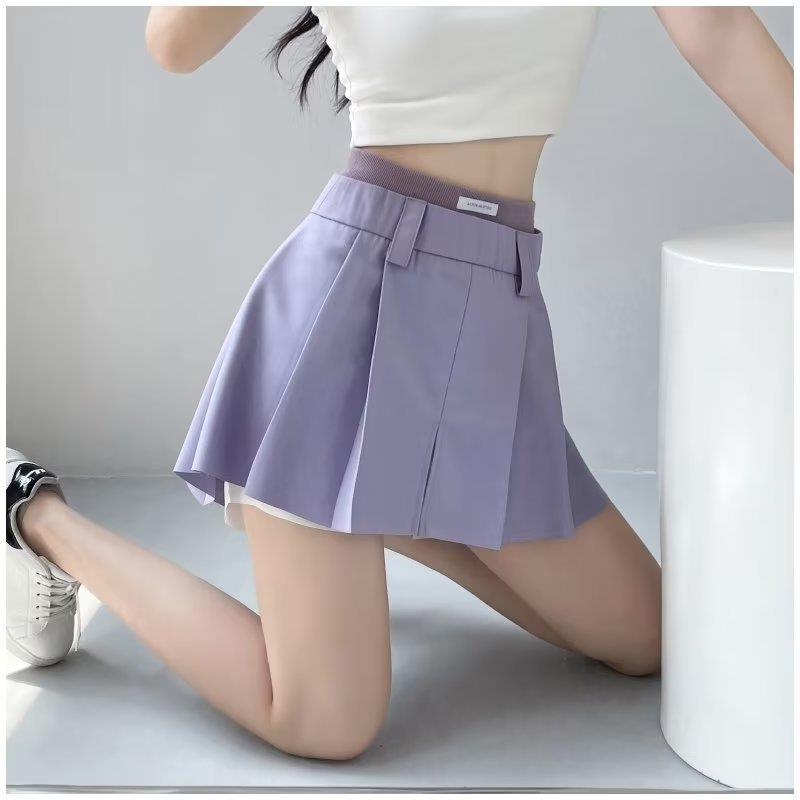 Anti-exposure patchwork skirt short college style high