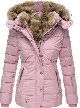 long fur coat cotton hooded fit for zipper collar slim Warm