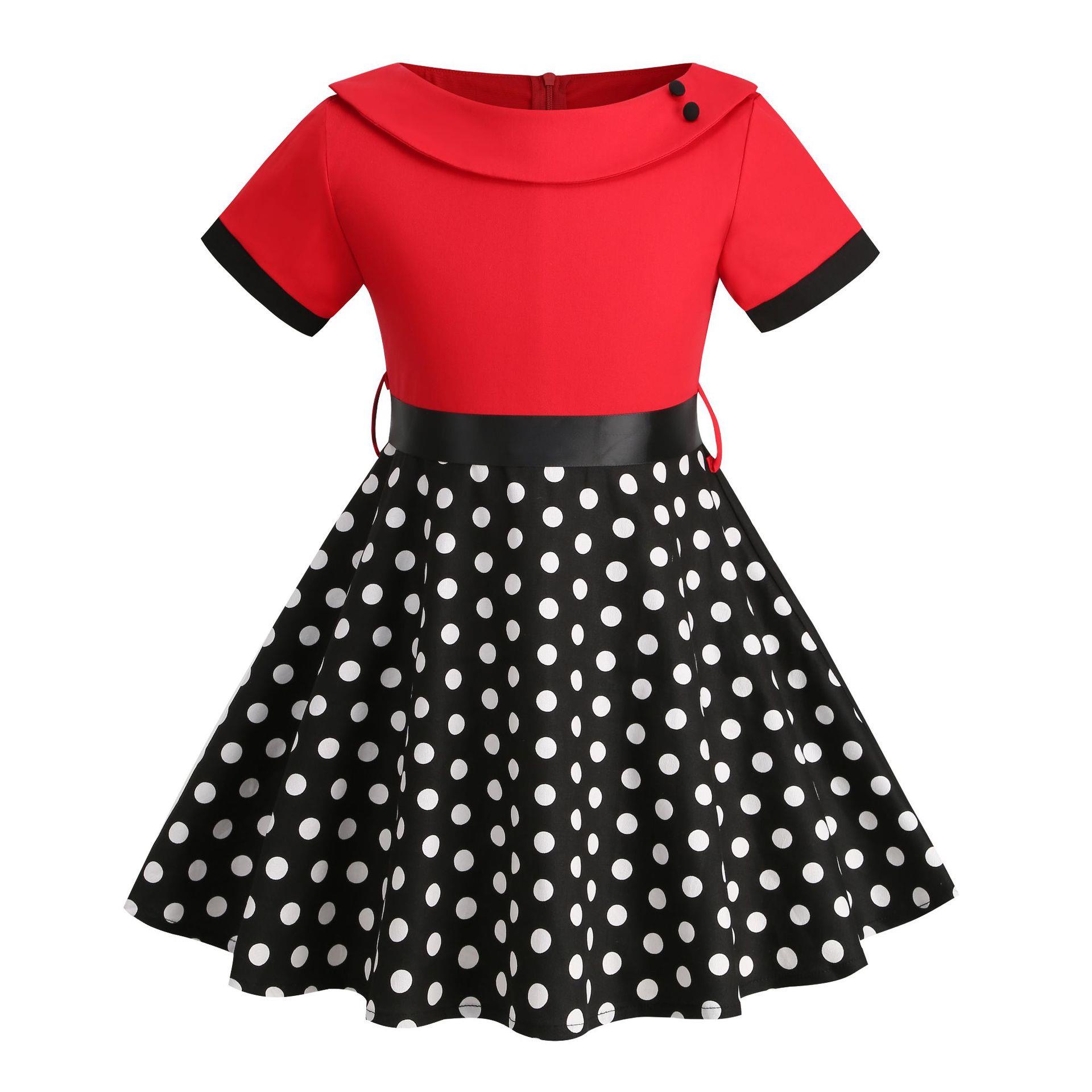 Girls dress belt stitching polka dot children's dress