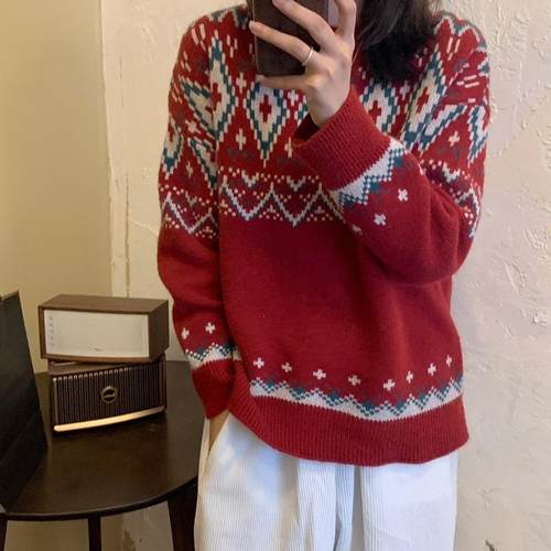 Christmas sweater womens loose pullover knitted womens tops