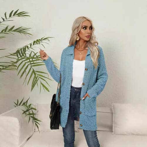 autumn warm and placket casual button long jacket sweater
