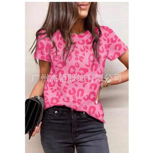 Print Pullover Shirt Street Leopard Round Fashion Womens