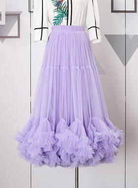 skirt long layer ruffled clothes dancing ballet mesh women