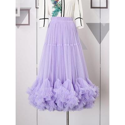 skirt long layer ruffled clothes dancing ballet mesh women
