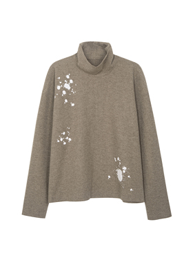 lablfe-02014 主题泼墨分布式后背印花宽松高领贴补布毛衣