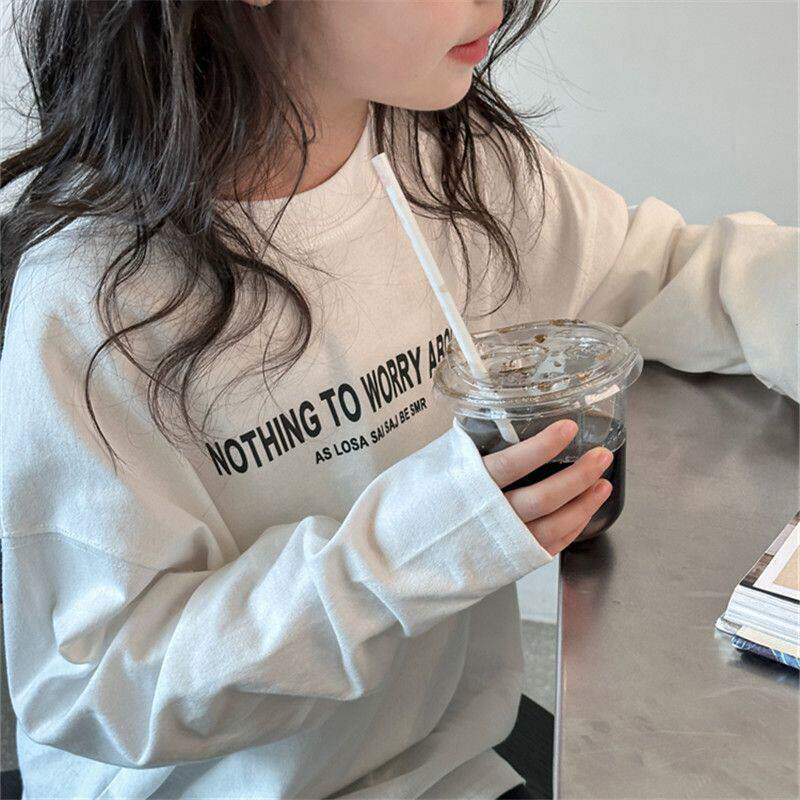 女童纯棉长袖t恤春秋新款韩版儿童上衣宽松休闲中大童女孩打底衫