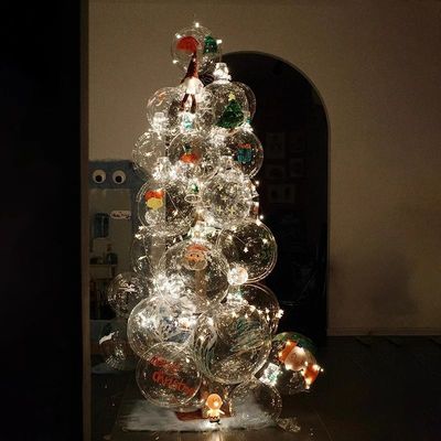 diy波波球圣诞树客厅装饰摆件圣诞节店铺门头布置氛围感ins风新款