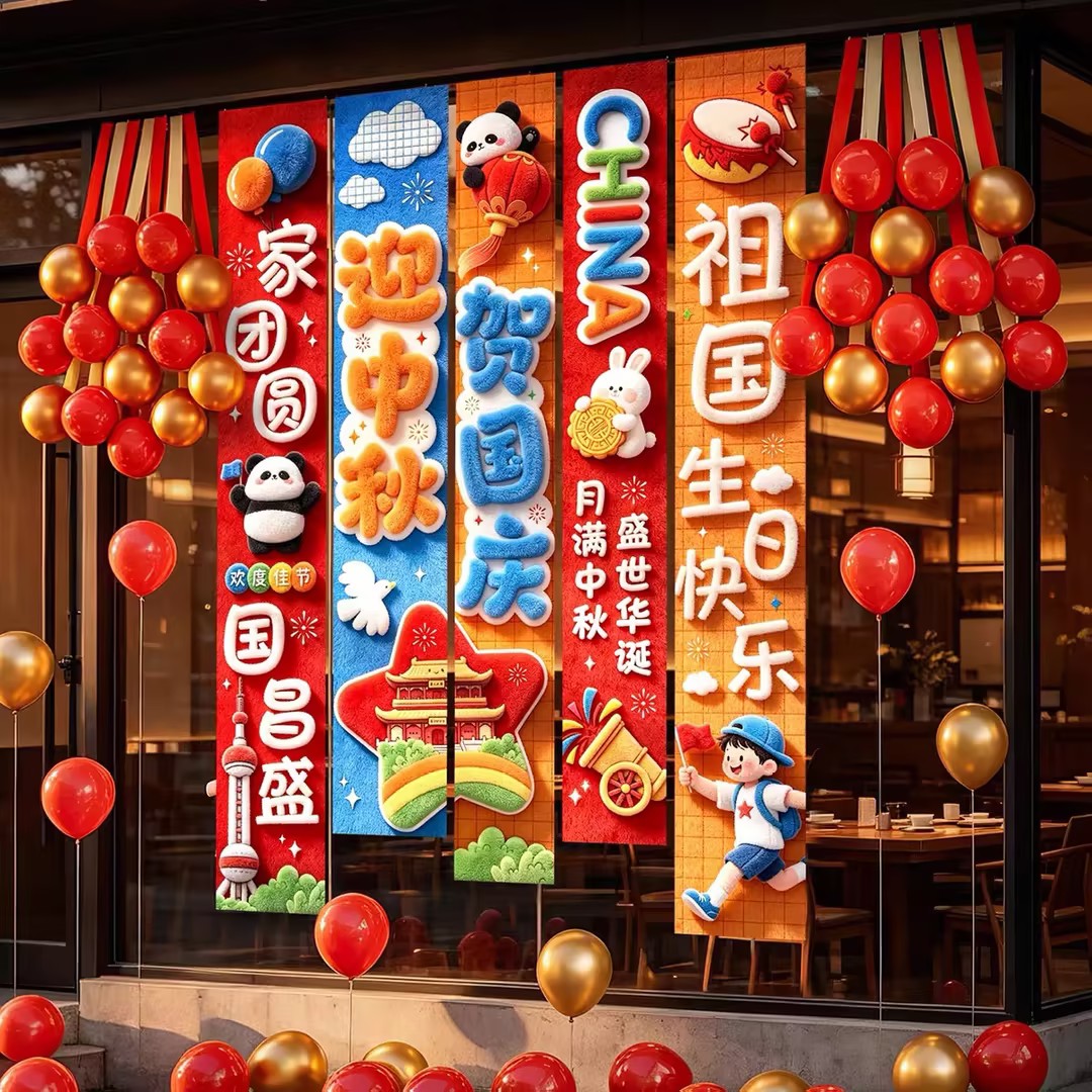 中秋条幅气球挂饰商场店铺橱窗玻璃门装饰国庆节日氛围感道具布置
