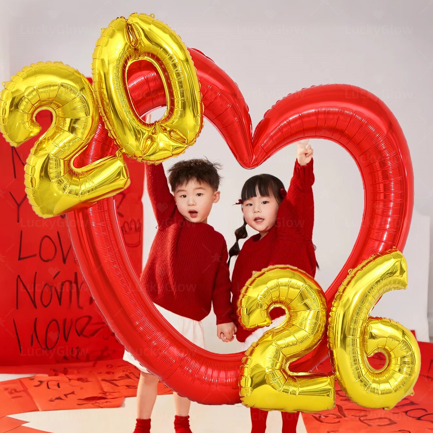 2026新年拍照道工具数字气球红色爱心眼镜手持横幅氛围感布置装饰
