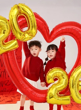 2026新年拍照道工具数字气球红色爱心手持元旦跨年氛围感布置装饰