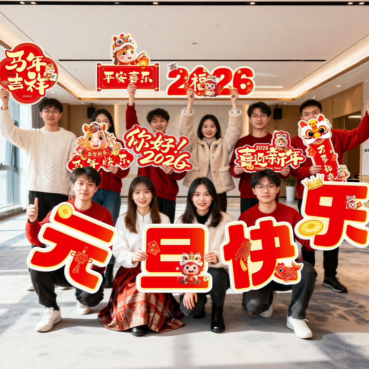 2026马新年开门红公司手举牌氛围拍照道具布置手持kt板装饰品春节