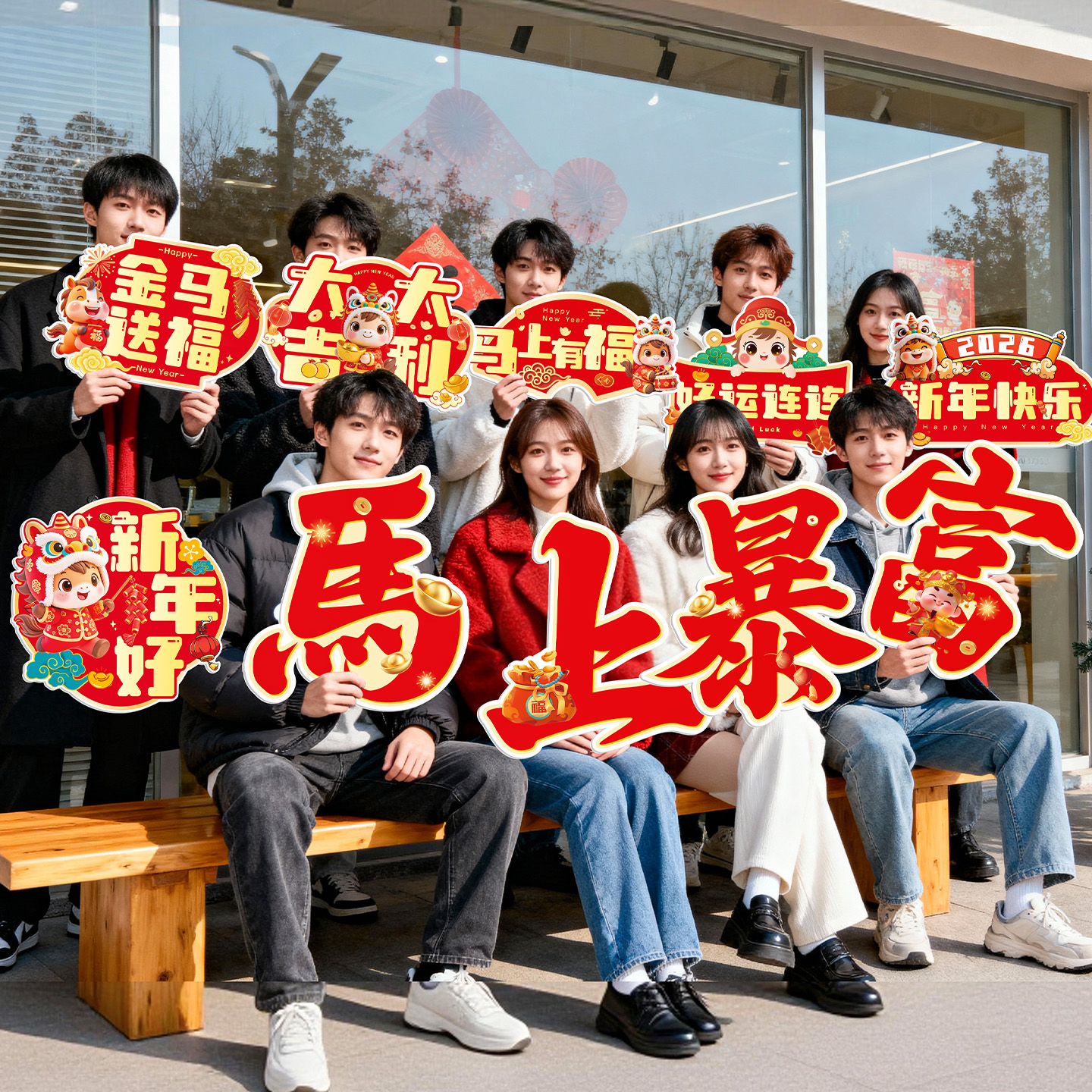 2026公司手举牌氛围拍照马新年开门红道具布置手持kt板装饰品春节