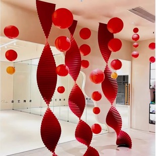 新年过年氛围布置商场珠宝店铺橱窗吊顶红折瓦楞纸灯笼乔迁装饰