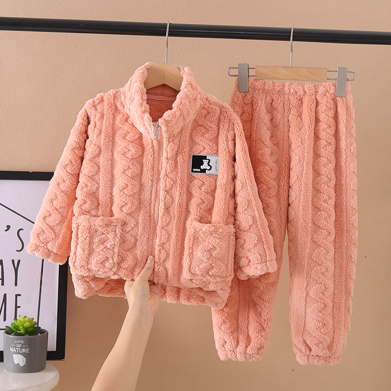 儿童睡衣秋冬季女童法兰绒加厚款