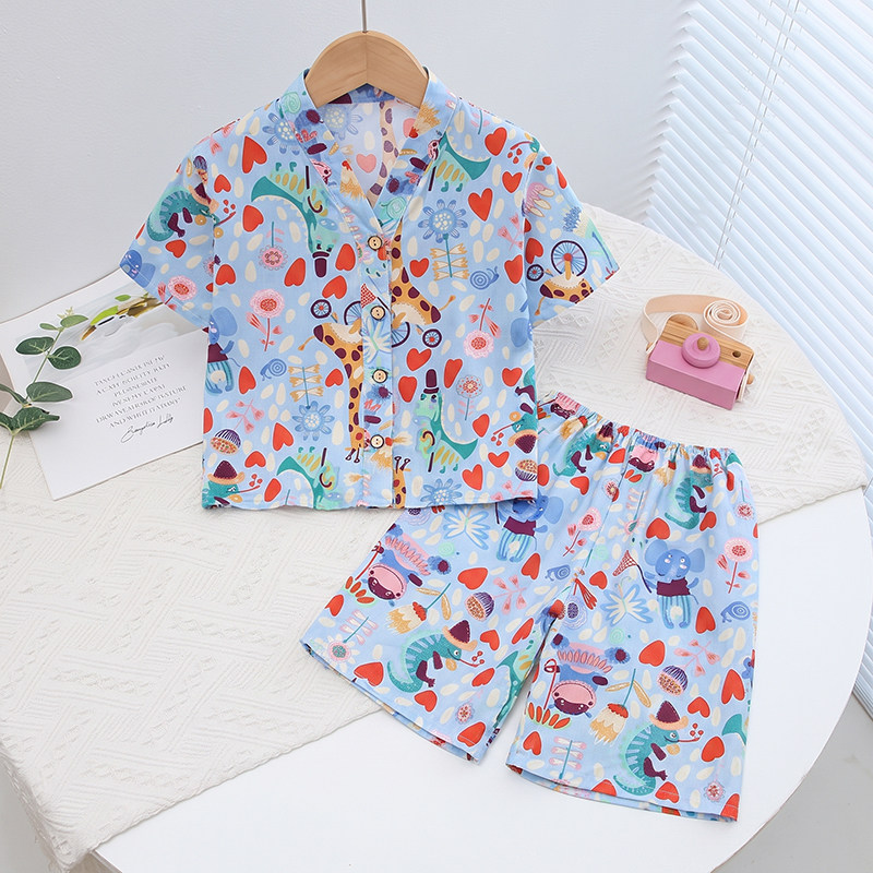 夏季薄款棉绸儿童家居服套装