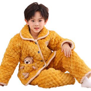 冬季宝宝夹棉家居服儿童法兰绒睡衣冬天女童男童珊瑚绒加厚款套装