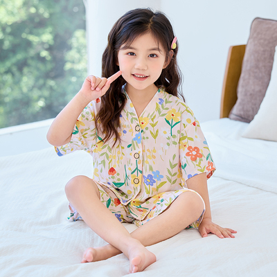 夏季绵绸儿童睡衣套装