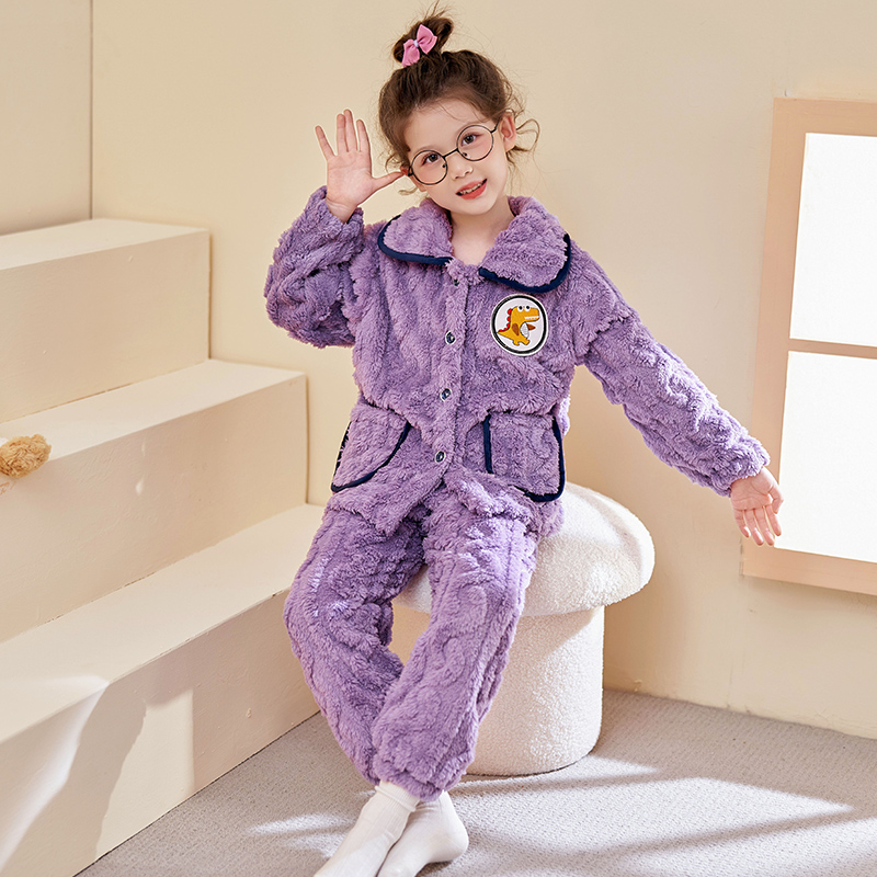 秋冬季女童女孩加厚法兰绒家居服