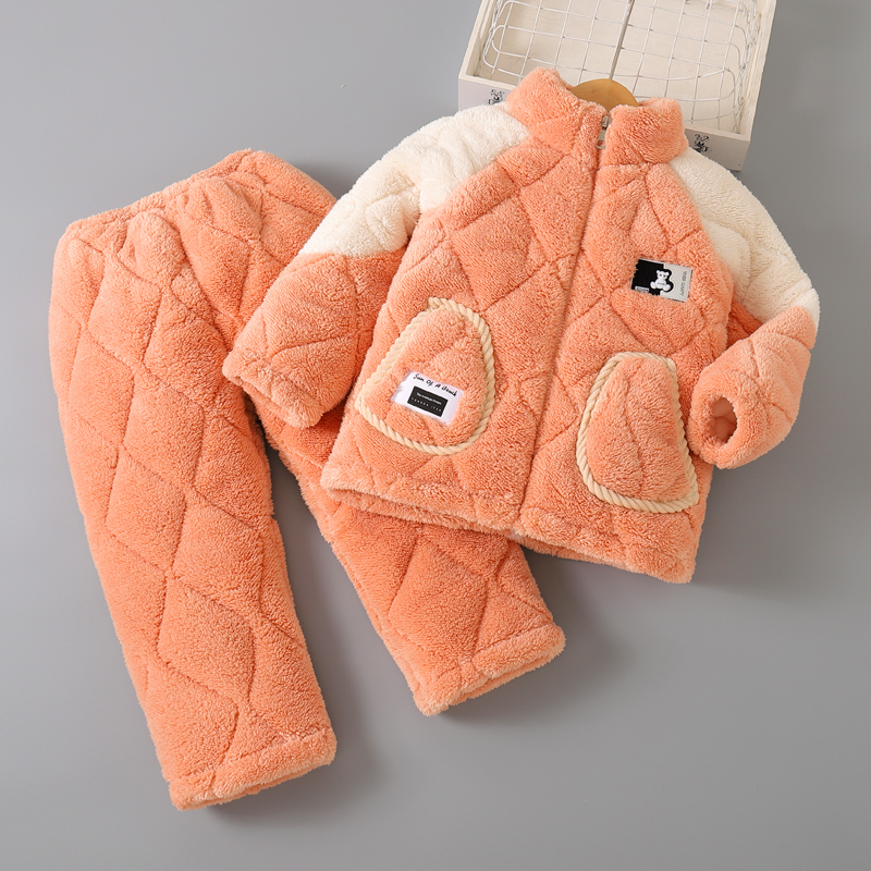 冬季儿童三层夹棉法兰绒睡衣